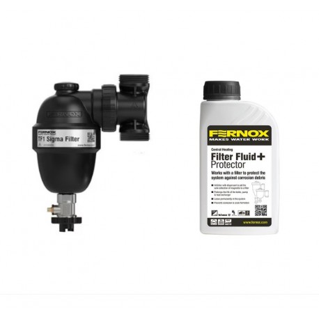 Filtru antimagnetita Fernox TF1 Sigma, racorduri ¾, solutie curatare Fernox Filter Fluid+ Protector 500ml inclusa