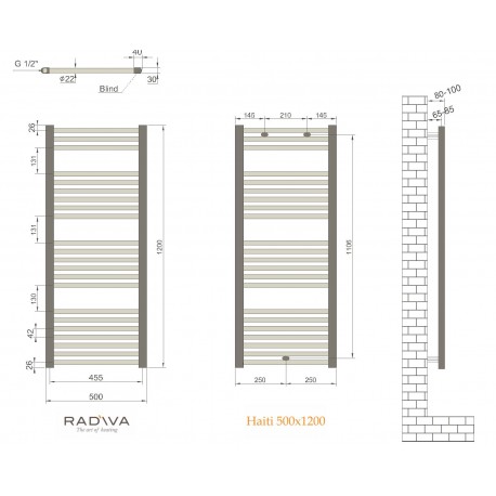 Radiator portprosop HAITI negru mat 500/ 1200