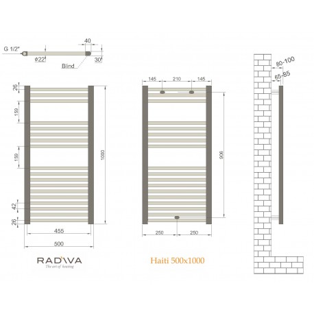 Radiator portprosop HAITI negru mat 500/ 1000