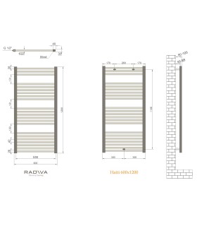 Radiator portprosop HAITI gold 600/ 1200, robineti cu prindere in pex inclusi