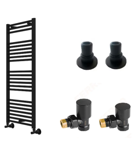 Calorifer portprosop Haiti negru mat 500/1000, elementi acoperire teava si robineti tur-retur cu prindere clasica incluse