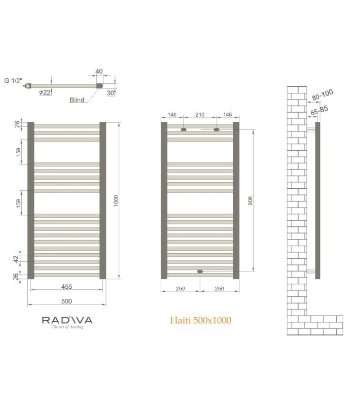 Radiator portprosop HAITI negru mat 500/ 1000