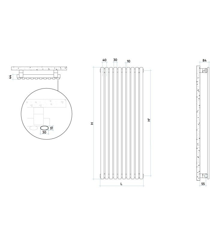 Calorifer vertical IRSAP Ellipsis 30_V, inaltime 2230 mm, interax 2170 mm