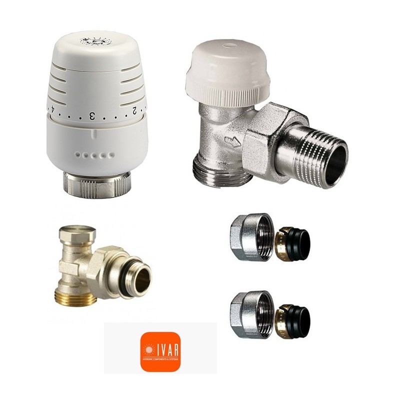Set robineti IVAR - tur termostatabil + cap termostatic + retur + conector teava CU 15