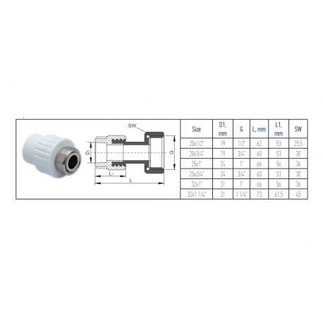 RTP Racord cu semiholender PPR filet interior Ø 20-1/2